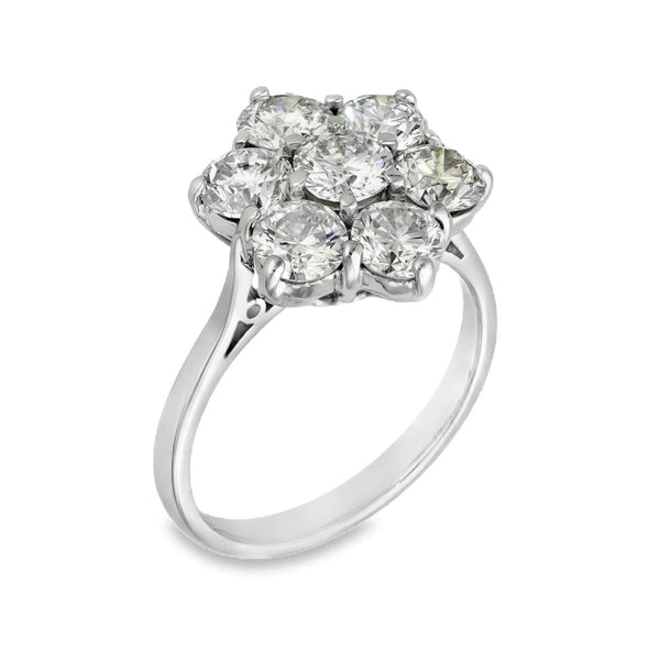 18ct White Gold Diamond Cluster Ring - Size N - 2.84ct