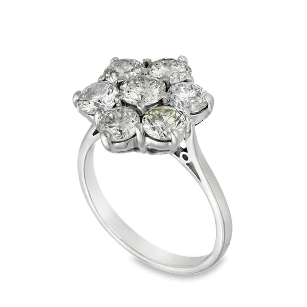 18ct White Gold Diamond Cluster Ring - Size N - 2.84ct