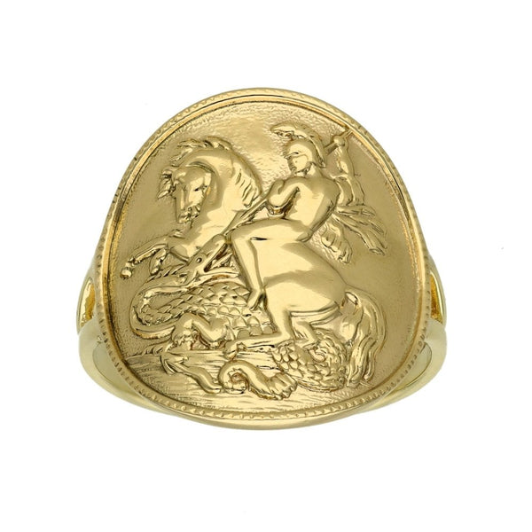 9ct Yellow Gold Bent Over St. George Ring - Size M - 3.9g