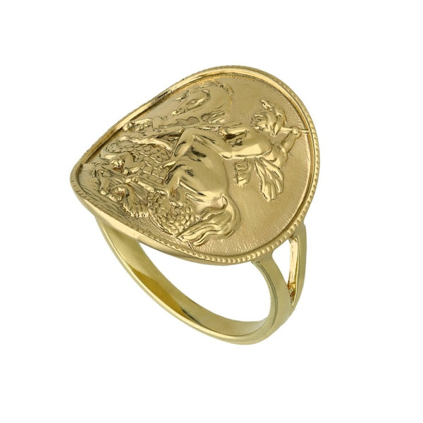 9ct Yellow Gold Bent Over St. George Ring - Size M - 3.9g