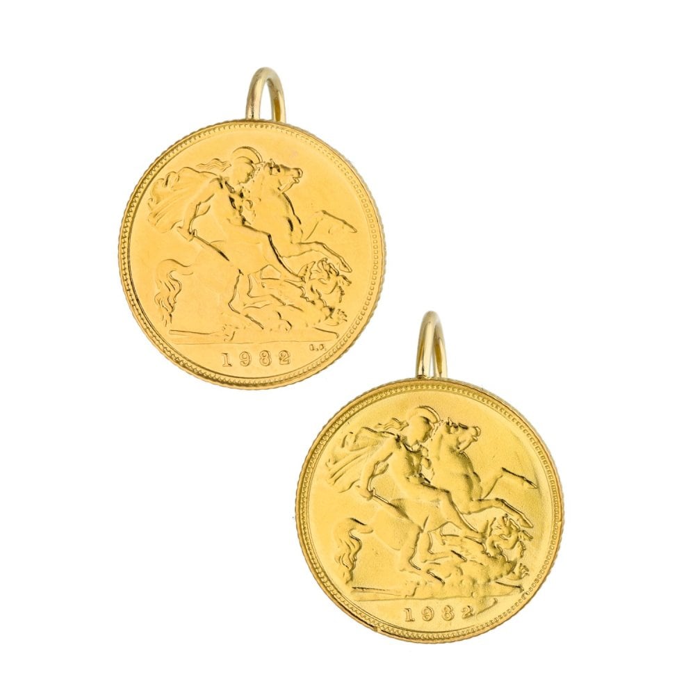 1982 Yellow Gold Half Sovereign Coin Earrings - 8.7g