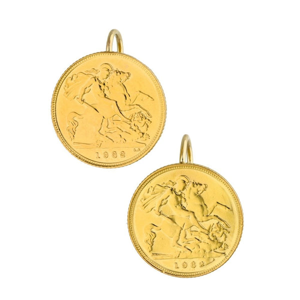 1982 Yellow Gold Half Sovereign Coin Earrings - 8.7g