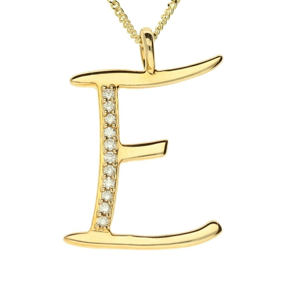 9ct Gold Diamond Initial Pendant & Chain