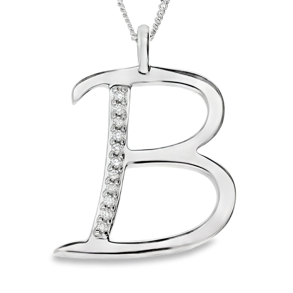 9ct Gold Diamond Initial Pendant & Chain