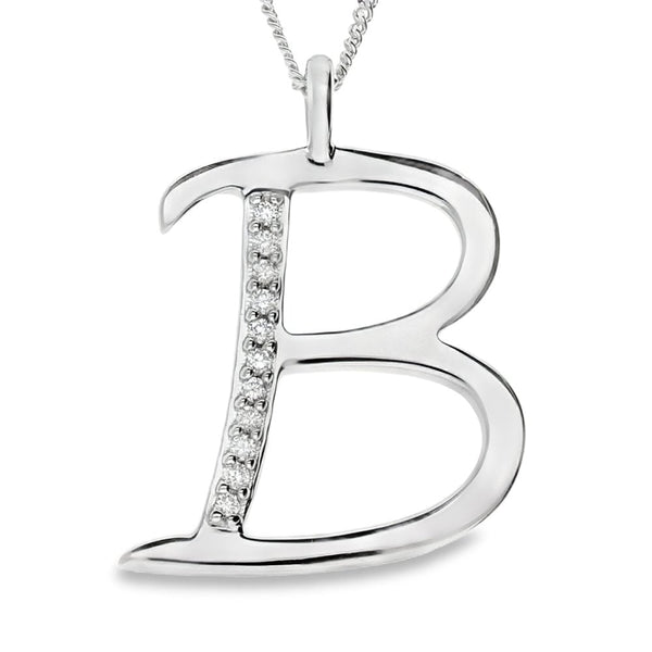 9ct Gold Diamond Initial Pendant & Chain