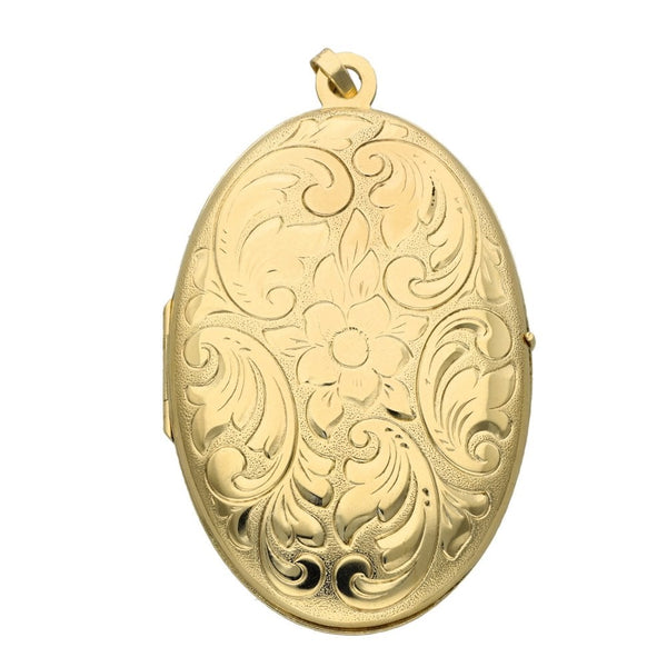 9ct Yellow Gold Large Flower Scroll Locket - 8.9g