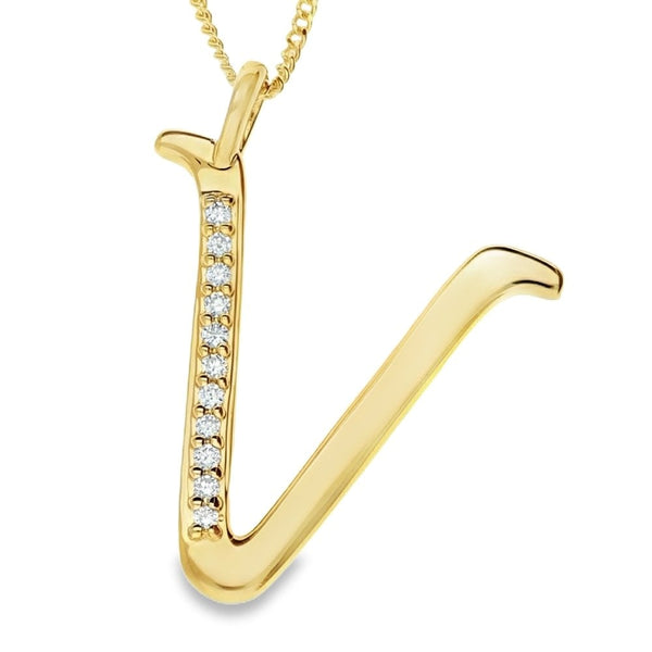 9ct Gold Diamond Initial Pendant & Chain