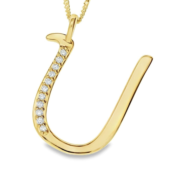 9ct Gold Diamond Initial Pendant & Chain