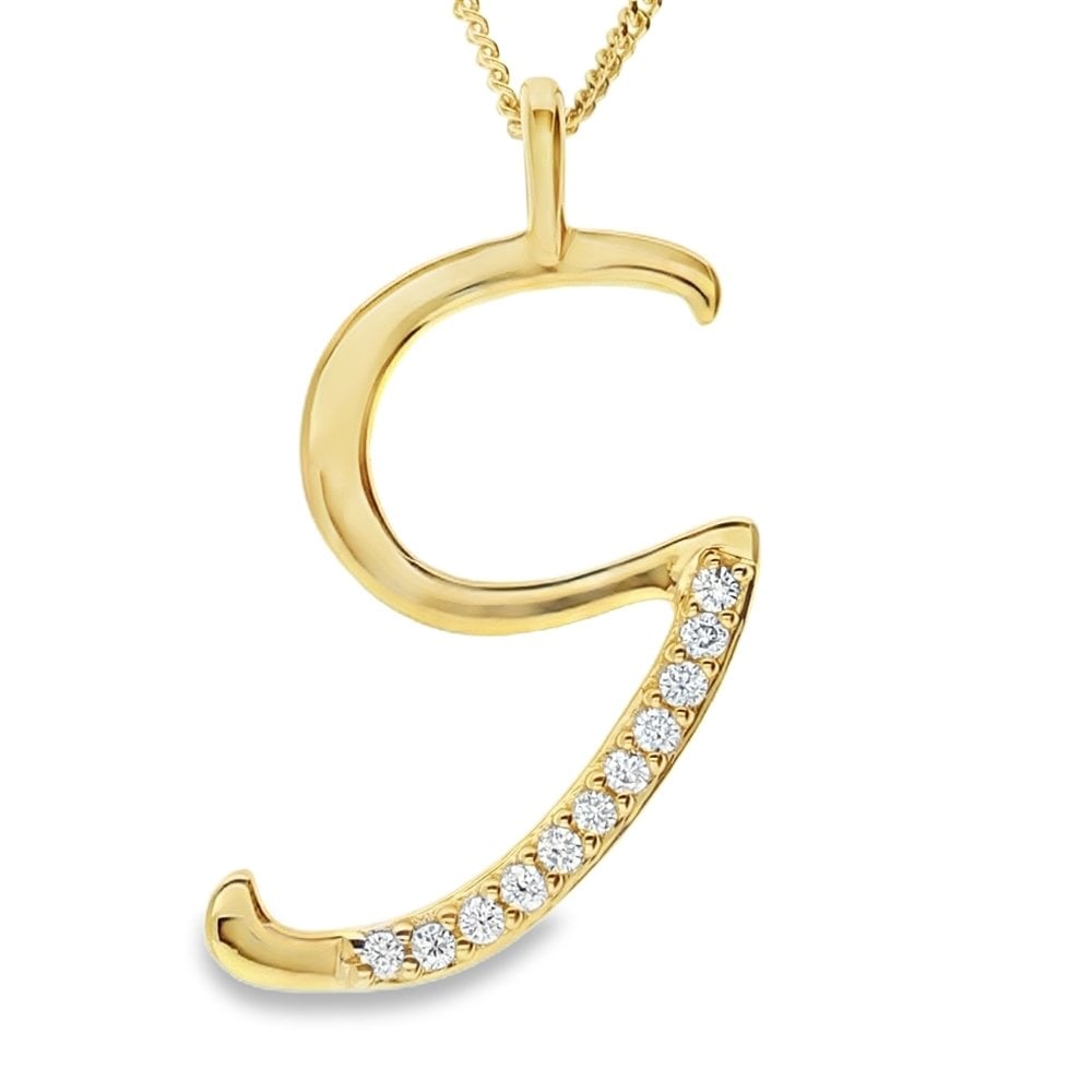 9ct Gold Diamond Initial Pendant & Chain