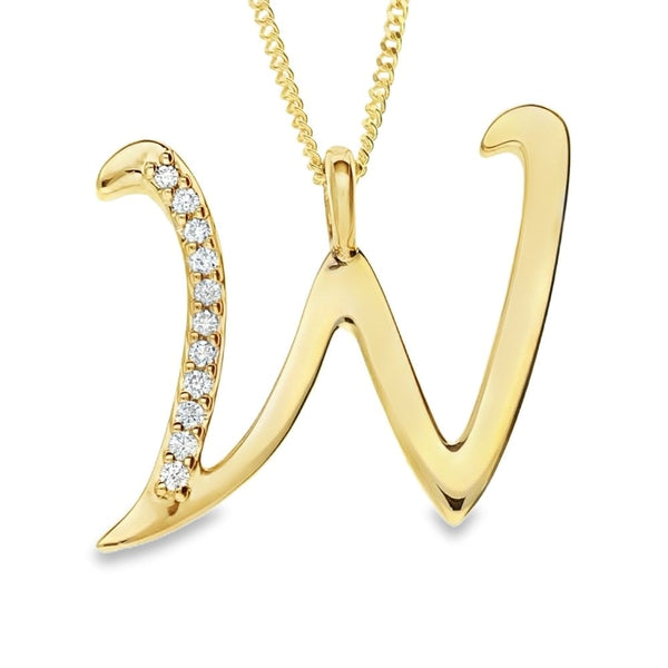 9ct Gold Diamond Initial Pendant & Chain
