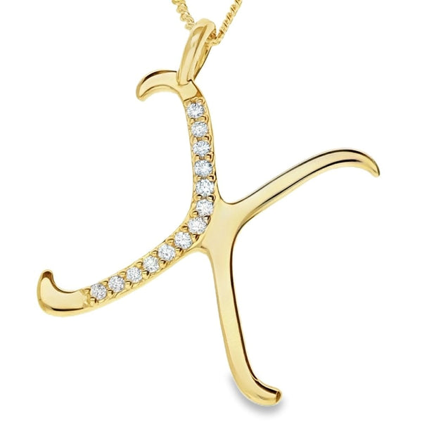 9ct Gold Diamond Initial Pendant & Chain