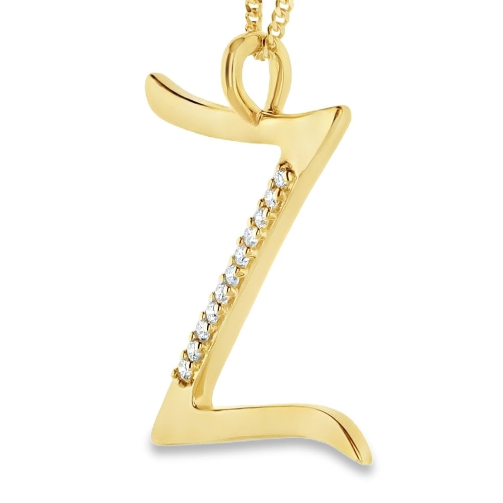 9ct Gold Diamond Initial Pendant & Chain