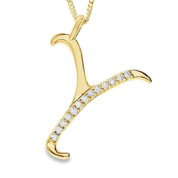 9ct Gold Diamond Initial Pendant & Chain