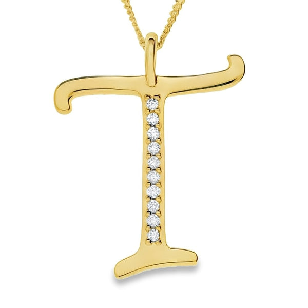 9ct Gold Diamond Initial Pendant & Chain