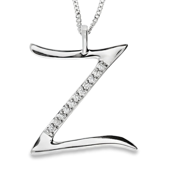 9ct Gold Diamond Initial Pendant & Chain