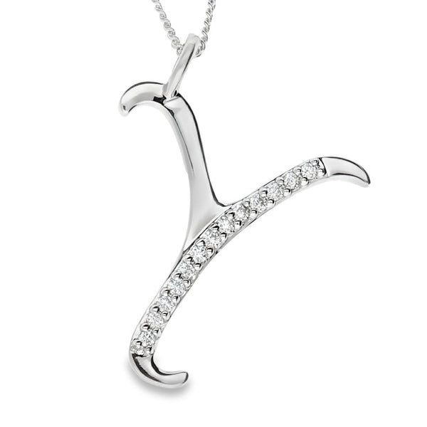 9ct Gold Diamond Initial Pendant & Chain