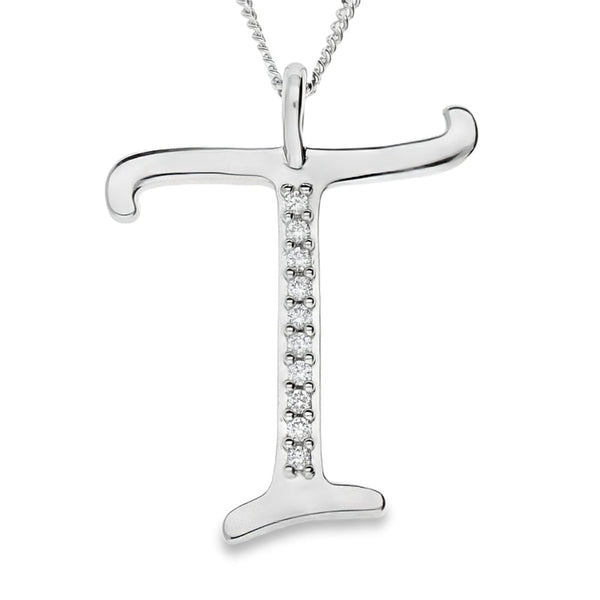 9ct Gold Diamond Initial Pendant & Chain