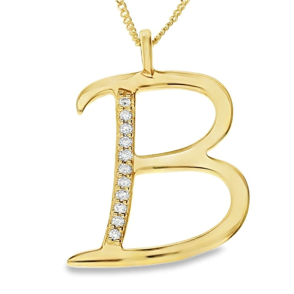9ct Gold Diamond Initial Pendant & Chain