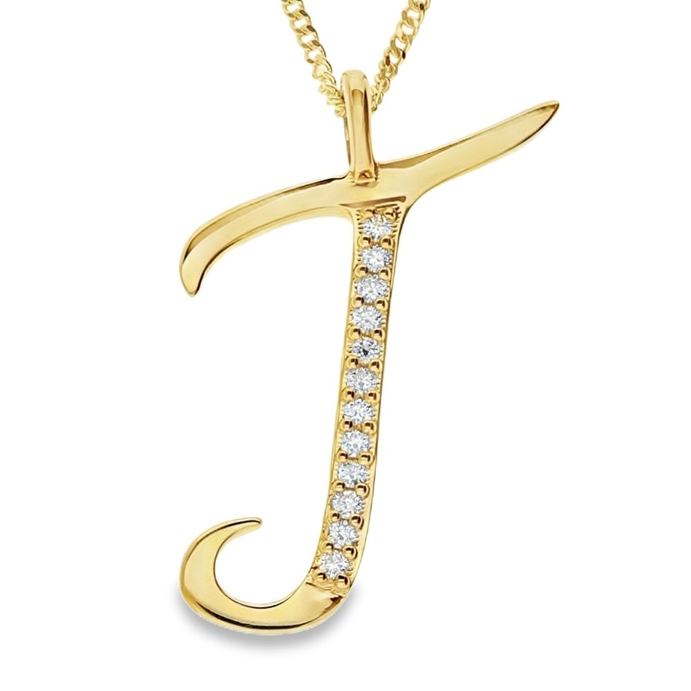 9ct Gold Diamond Initial Pendant & Chain