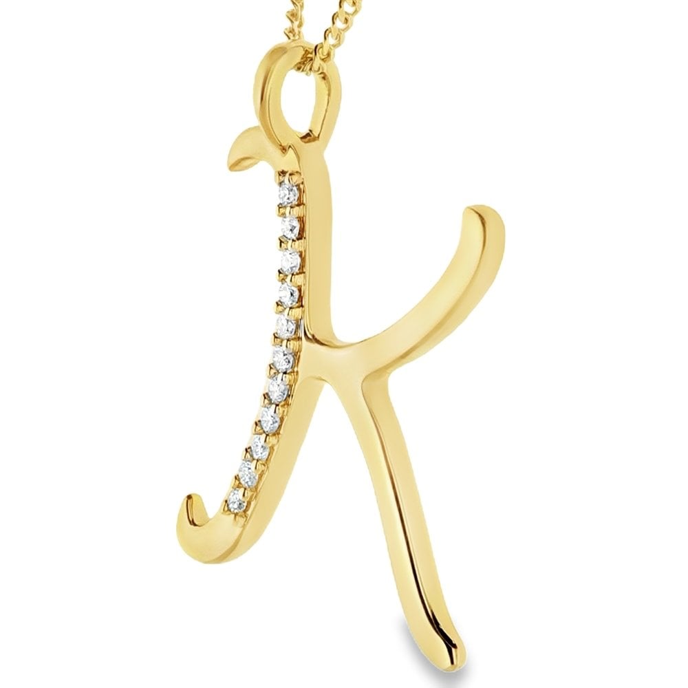9ct Gold Diamond Initial Pendant & Chain