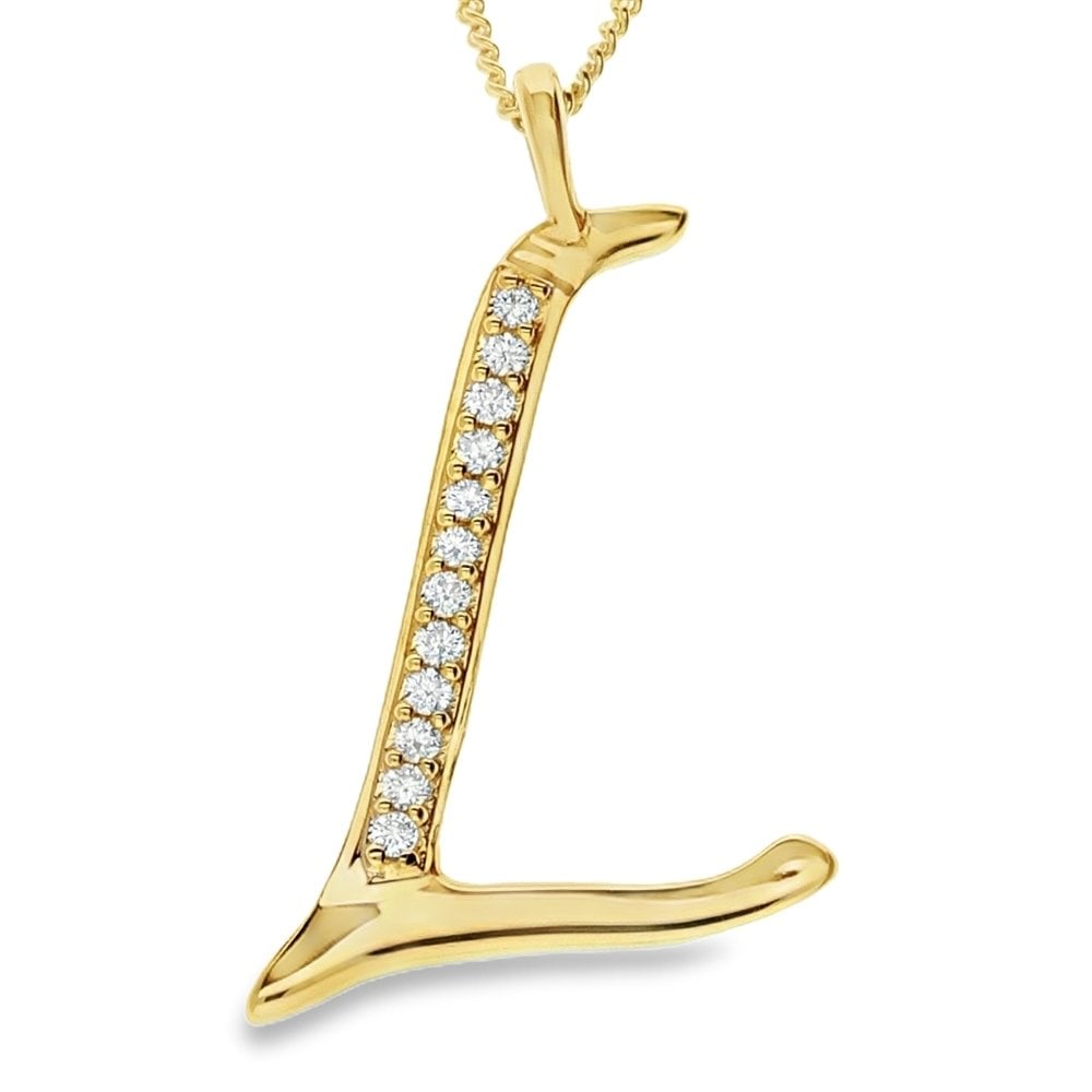 9ct Gold Diamond Initial Pendant & Chain