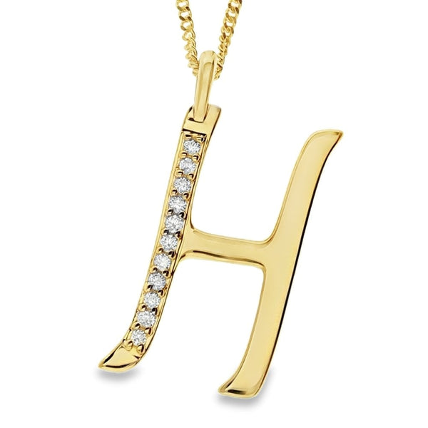 9ct Gold Diamond Initial Pendant & Chain