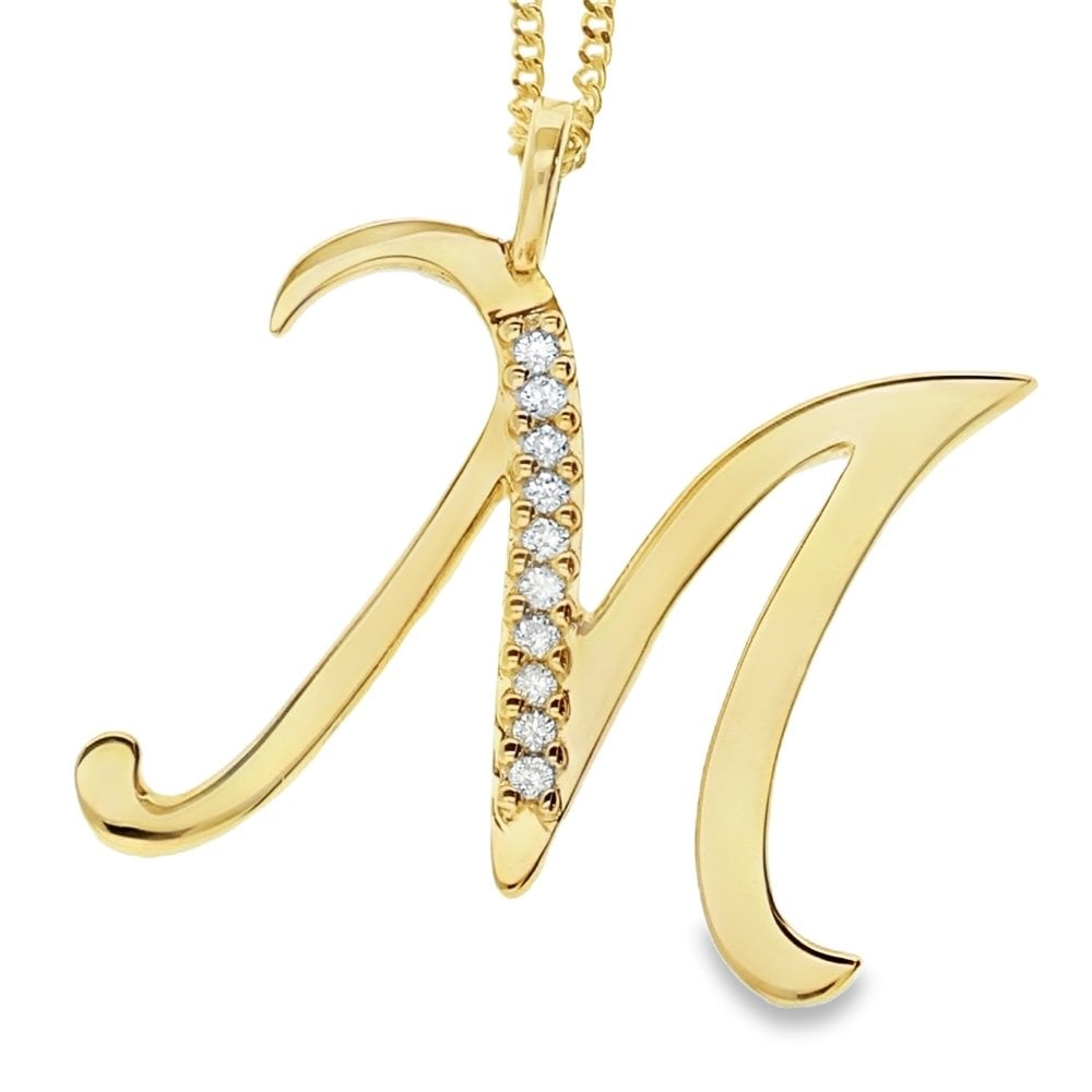 9ct Gold Diamond Initial Pendant & Chain