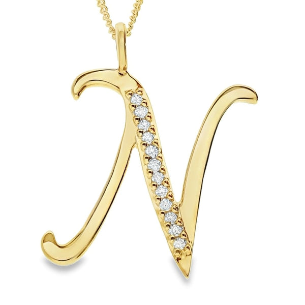 9ct Gold Diamond Initial Pendant & Chain