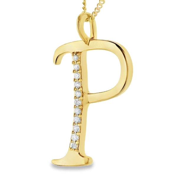 9ct Gold Diamond Initial Pendant & Chain