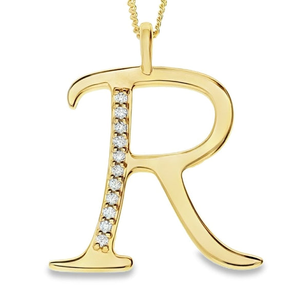 9ct Gold Diamond Initial Pendant & Chain