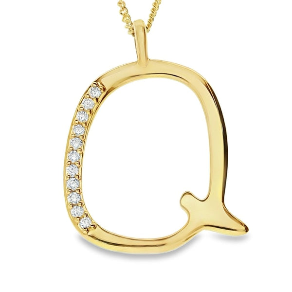 9ct Gold Diamond Initial Pendant & Chain