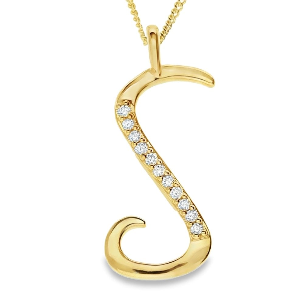 9ct Gold Diamond Initial Pendant & Chain