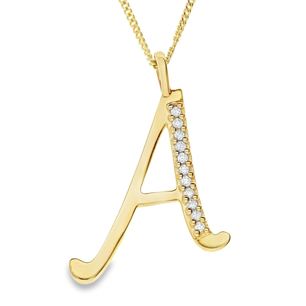 9ct Gold Diamond Initial Pendant & Chain