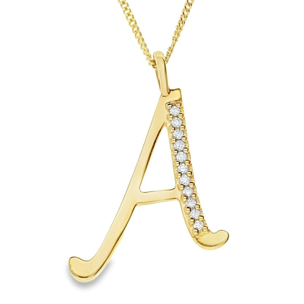 9ct Gold Diamond Initial Pendant & Chain