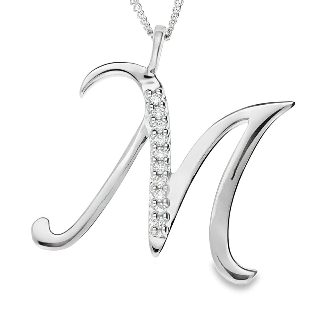 9ct Gold Diamond Initial Pendant & Chain