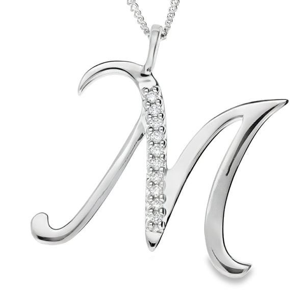 9ct Gold Diamond Initial Pendant & Chain