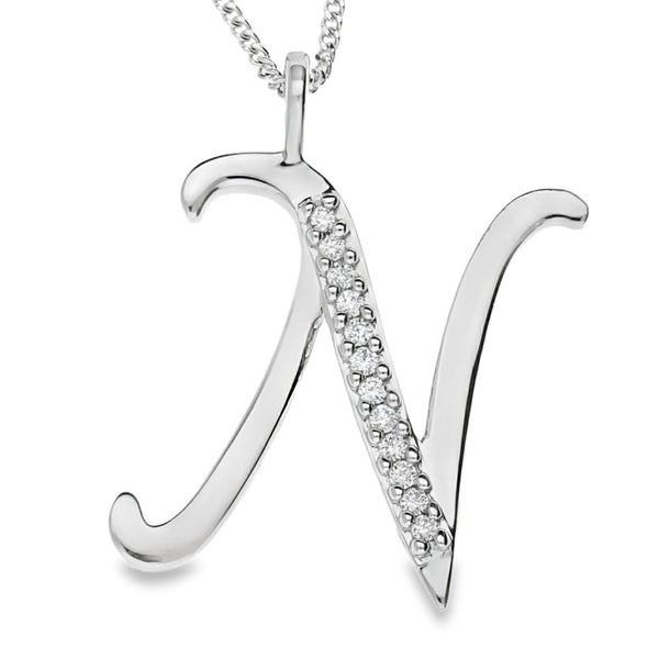 9ct Gold Diamond Initial Pendant & Chain