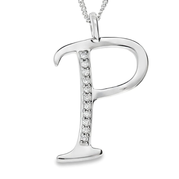 9ct Gold Diamond Initial Pendant & Chain