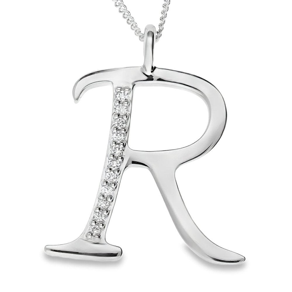 9ct Gold Diamond Initial Pendant & Chain