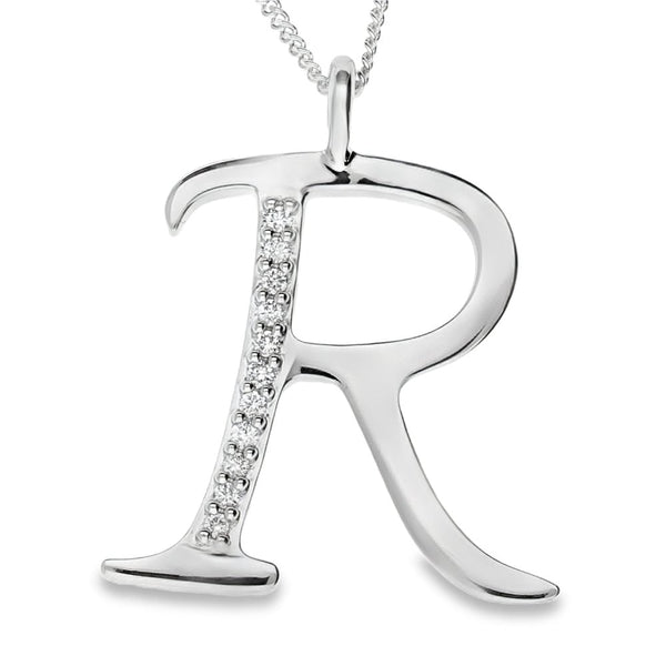 9ct Gold Diamond Initial Pendant & Chain
