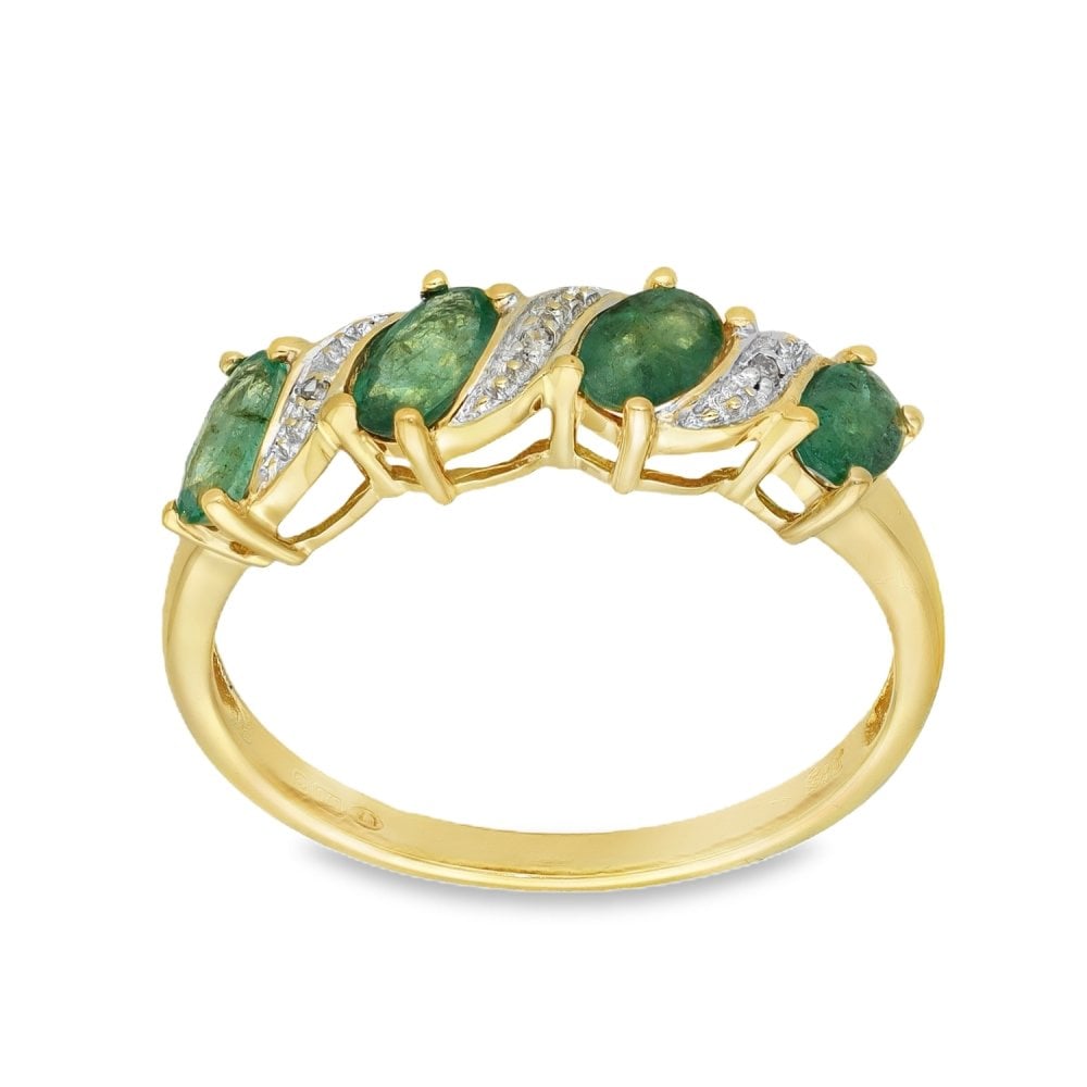 9ct Yellow Gold Emerald & Diamond Dress Ring - Size P