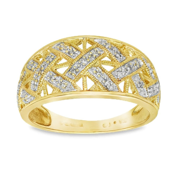 9ct Yellow Gold Diamond Cross Ring - Size N - 0.10ct
