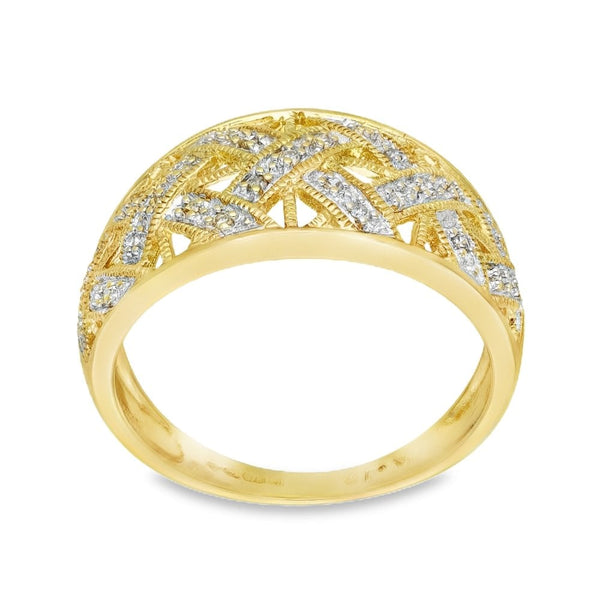 9ct Yellow Gold Diamond Cross Ring - Size N - 0.10ct