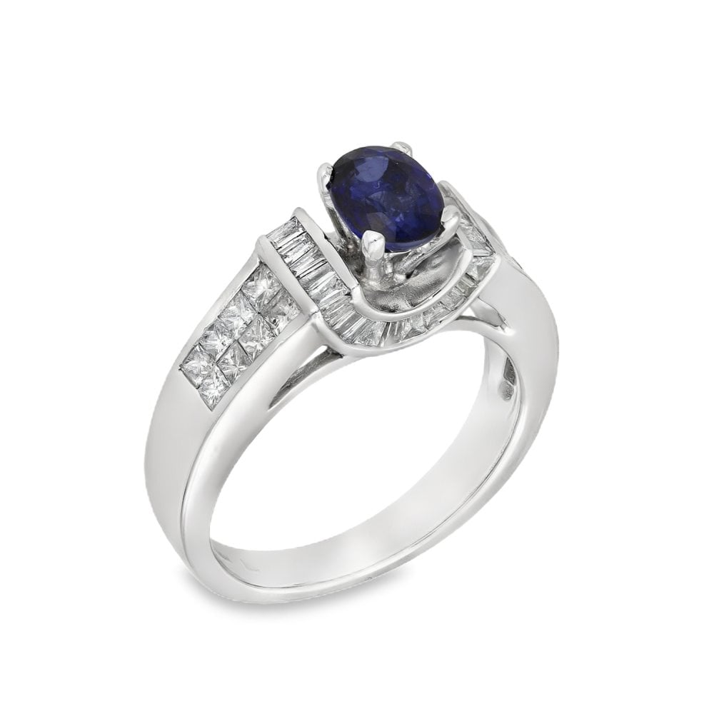 14ct White Gold Sapphire & Diamond Ring - Size K - 0.75ct