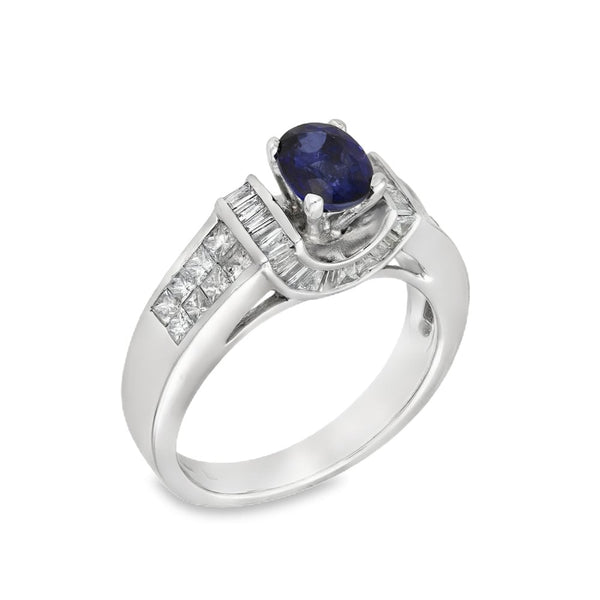 14ct White Gold Sapphire & Diamond Ring - Size K - 0.75ct