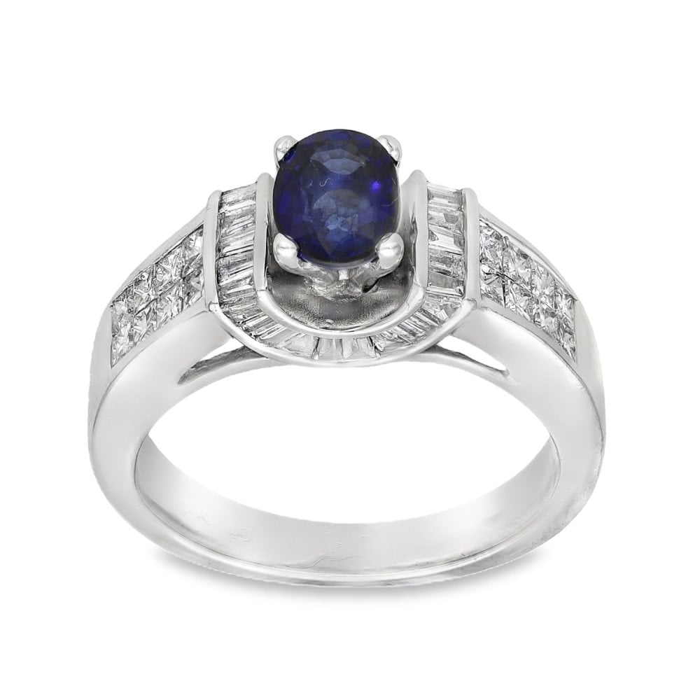 14ct White Gold Sapphire & Diamond Ring - Size K - 0.75ct