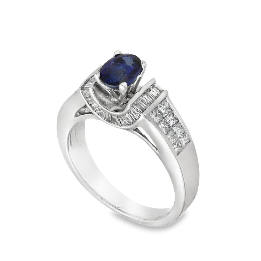 14ct White Gold Sapphire & Diamond Ring - Size K - 0.75ct