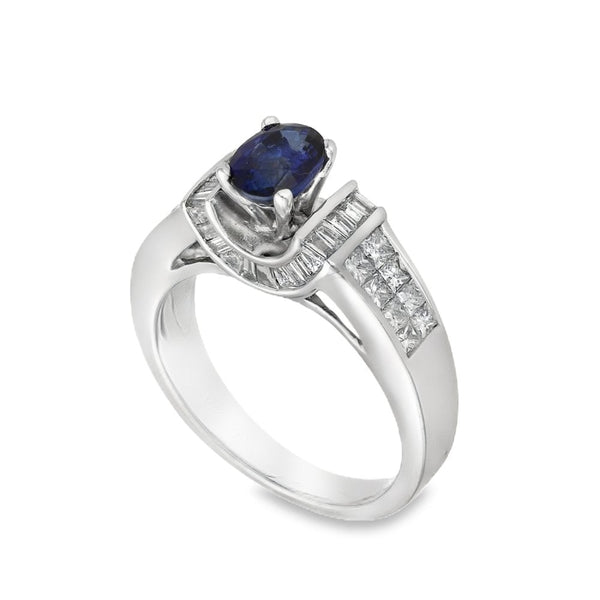 14ct White Gold Sapphire & Diamond Ring - Size K - 0.75ct