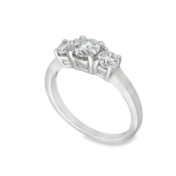 14ct White Gold Diamond Trilogy Ring - Size J - 0.81ct