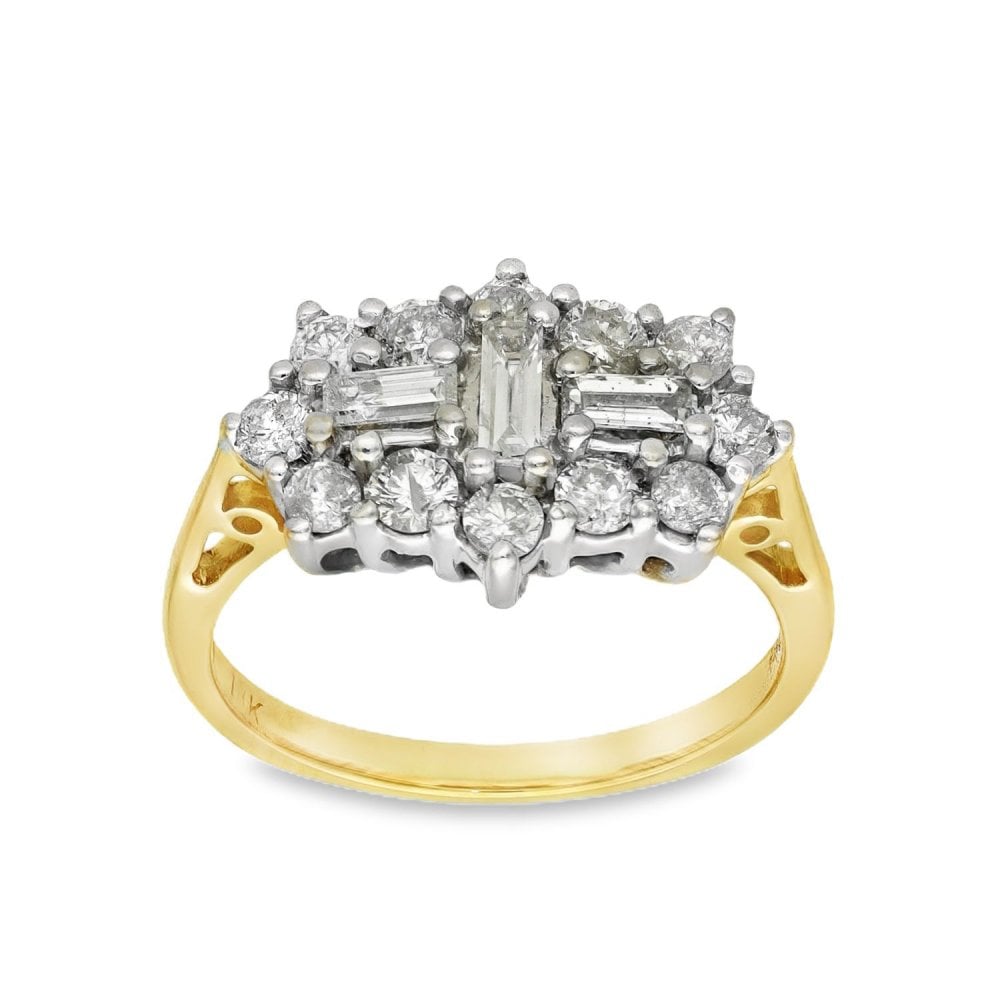 18ct Yellow Gold Diamond Cluster Ring - Size N - 1.00ct